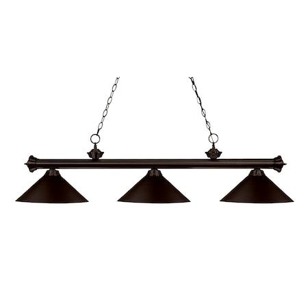 Riviera 3 Light Billiard Light, Bronze & Bronze